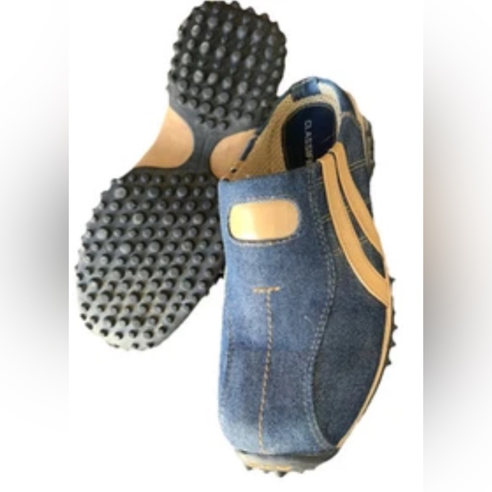 Classified Women’s Denim & Tan Casual Clog Slip-On Shoes Size 5.5 M - EUC